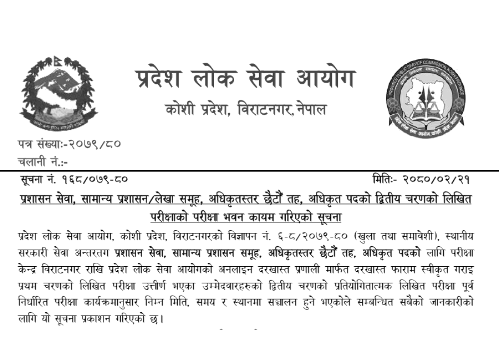 Koshi Pradesh Lok Sewa Aayog Second Phase Exam Center of 6th Level Officer