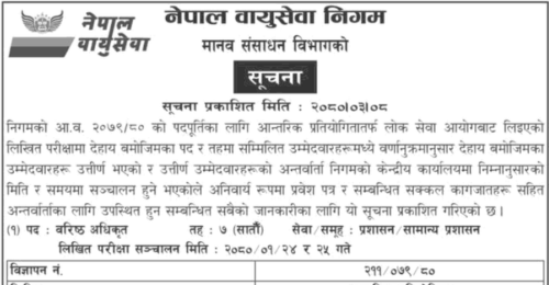 Nepal Airlines Corporation Written Result and Interview Notice for Senior Officer Positions