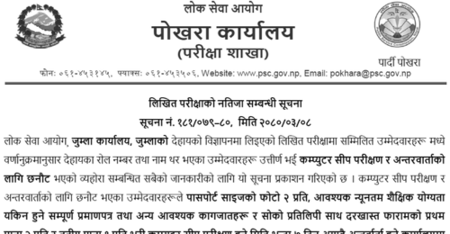 Lok Sewa Aayog Jumla Written Exam Result of Kharidar Post