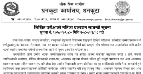 Lok Sewa Aayog Baglung Releases Kharidar Post Written Exam Results
