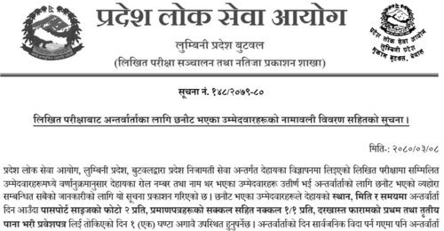 Lumbini Pradesh Lok Sewa Aayog Written Exam Result of Health Assistant