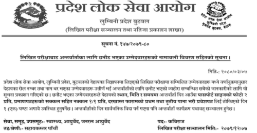 Lumbini Pradesh Lok Sewa Aayog Written Exam Result of Kaviraj