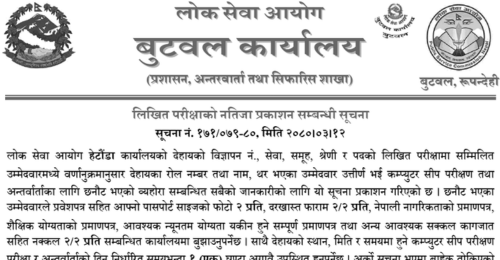 Lok Sewa Aayog Hetauda Written Exam Result of Kharidar Post