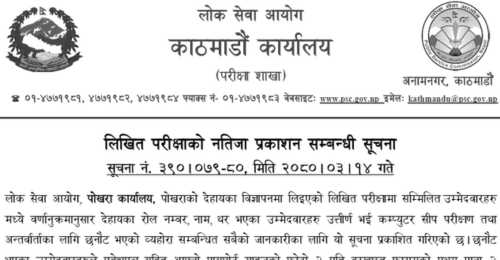 Lok Sewa Aayog Pokhara Written Exam Result of Kharidar Post
