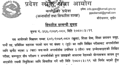 Karnali Pradesh Lok Sewa Aayog Final Result of Prabidhik Sahayak (Education)