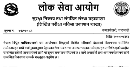 Nepal Electricity Authority (NEA) Written Exam Result of 9th and 10th Level