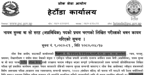 Lok Sewa Aayog Hetauda Written Exam Center of Nayab Subba