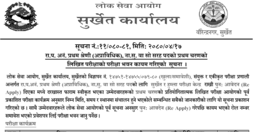 Lok Sewa Aayog Nayab Subba Written Exam Center Surkhet