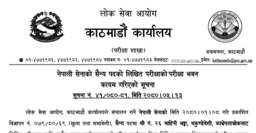 Nepal Army Sainya Post Written Exam Center Kathmandu, Bhaktapur, Kavre, Dhading, Nuwakot