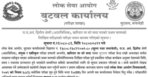 Lok Sewa Aayog Butwal First Phase Written Exam Center of Kharidar 2080