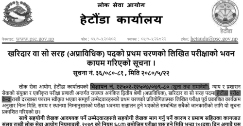 Lok Sewa Aayog Hetauda First Phase Written Exam Center of Kharidar 2080
