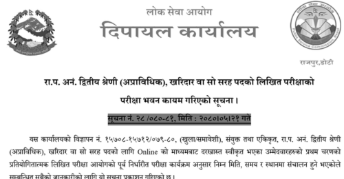 Lok Sewa Aayog Dipayal First Phase Written Exam Center of Kharidar 2080