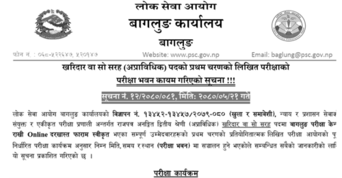 Lok Sewa Aayog Baglung First Phase Written Exam Center of Kharidar 2080