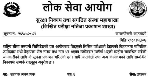 Rastriya Beema Company Limited Exam Results of 6th Level Assistant Manager