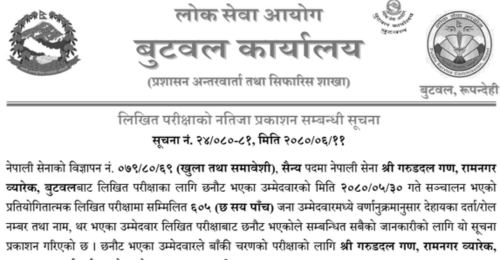 Nepal Army Sainya Post Written Exam Result Butwal 2080 Published