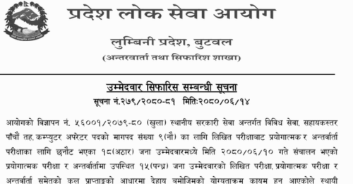 Lumbini Pradesh Lok Sewa Aayog Final Result of Computer Operator