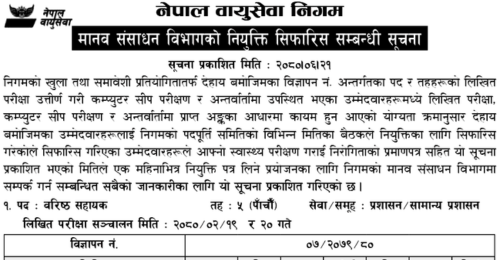 Nepal Airlines Corporation (NAC) Final Result of 5th Level Senior Assistant