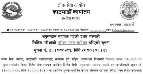 Rastriya Anusandhan Bibhag Revised Kathmandu Exam Center of Anusandhan Sahayak
