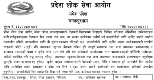 Madhesh Pradesh Lok Sewa Aayog Written Exam Result of 5th Level Technical Assistant