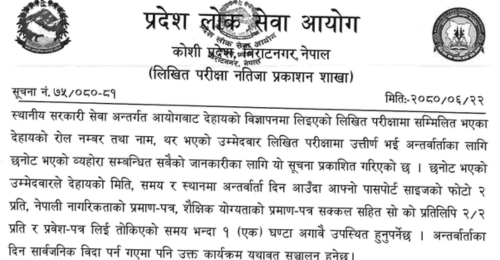 Koshi Pradesh Lok Sewa Aayog 4th Level Written Exam Result of VJTA
