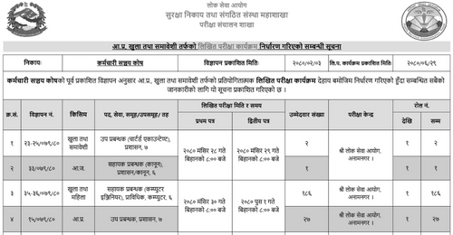 Karmachari Sanchaya Kosh Exam Schedule and Exam Center 2080