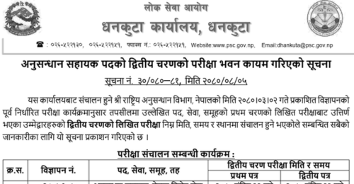 Rastriya Anusandhan Bibhag Anusandhan Sahayak 2nd Phase Exam Center