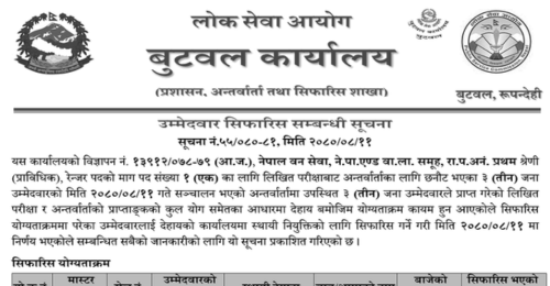 Lok Sewa Aayog Butwal Final Result of Ranger Post (Adivasi Janajati)