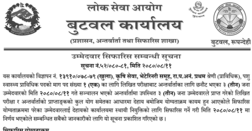 Lok Sewa Aayog Butwal Final Result of Animal Health Technician