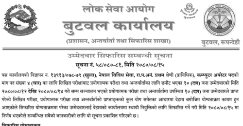 Lok Sewa Aayog Butwal Final Result of Computer Operator Post