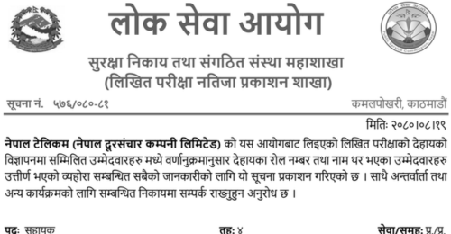 Nepal Telecom Written Exam Result of Junior Technician and Assistant 4th Level