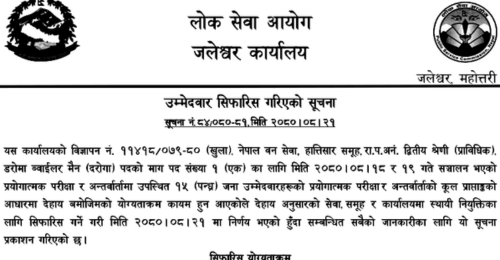 Lok Sewa Aayog Jaleshwor Final Result of Boiler Man (Daroga) Post