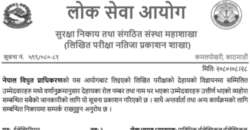 Nepal Electricity Authority Electrician Written Exam Results (Pokhara, Butwal)