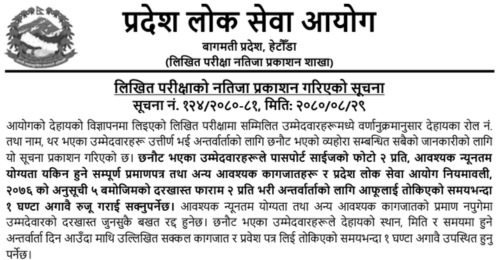 Bagmati Pradesh Lok Sewa Aayog Written Exam Result of Sub Engineer