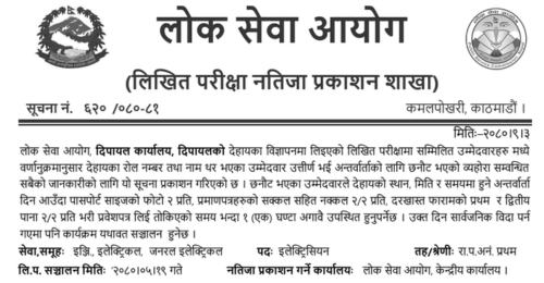 Lok Sewa Aayog Dipayal Written Exam Result of Electrician