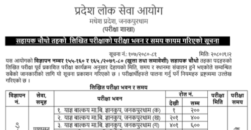 Madhesh Pradesh Lok Sewa Aayog Exam Center of 4th Level Admin and ANM