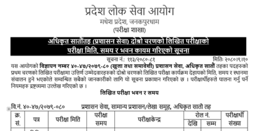 Madhesh Pradesh Lok Sewa Aayog Second Phase Exam of 7th Level Admin Officer