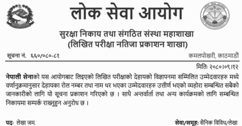 Nepal Army Written Exam Result of Lekha Jamdar