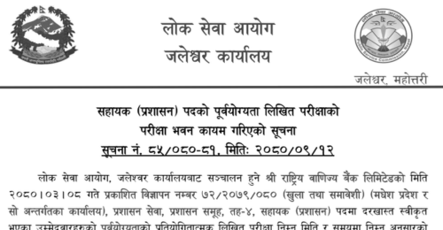 Rastriya Banijya Bank Limited Assistant (Administration) Exam Center Jaleshwor