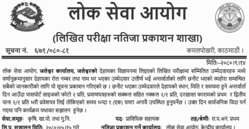 Lok Sewa Aayog Jaleshwor Written Result of TA, Sub Engineer, Senior Operator