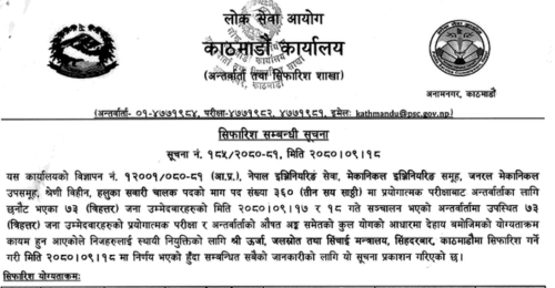 Lok Sewa Aayog Kathmandu Light Vehicle Driver Post Final Result and Appointments (Internal)