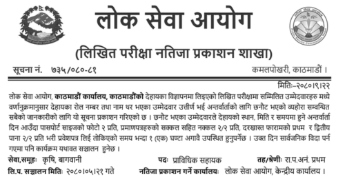 Lok Sewa Aayog Kathmandu Technical Assistant (Horticulture) Written Exam Result