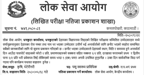 Lok Sewa Aayog Dhankuta Animal Health Technician Written Exam Result