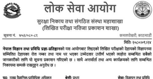 Nepal Academy of Science &amp; Technology (NAST) Written Exam Result of Various Positions