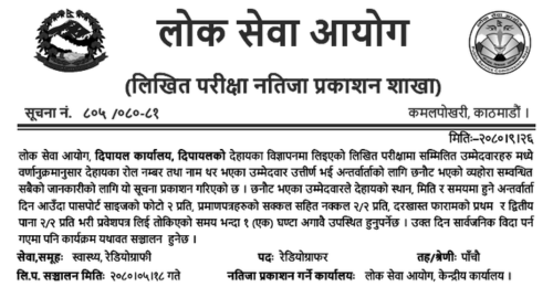 Lok Sewa Aayog Dipayal Written exam Result of Radiographer