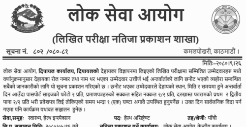 Lok Sewa Aayog Dipayal Written Exam Result of Health Assistant (HA)