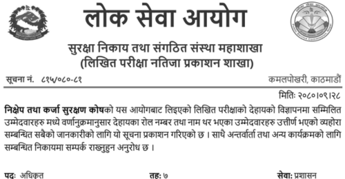Nikshep Tatha Karja Surakshan Kosh Written Exam Result of Various Positions