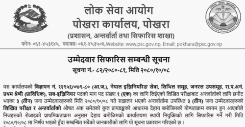 Lok Sewa Aayog Pokhara Final Result of Sub Engineer Post (Adivasi janajati)
