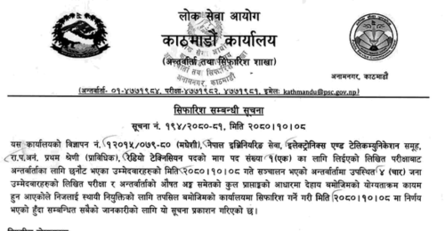 Lok Sewa Aayog Kathmandu Final Result of Radio Technician Post (Madheshi)