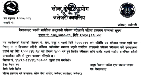 Lok Sewa Aayog Jaleshwor Game Scout Position Physical Fitness Test Results