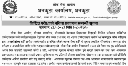 Lok Sewa Aayog Pokhara Written Exam Result of Nayab Subba Posts